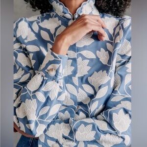 Sezane Ambre Shirt Blue and White Floral Blouse